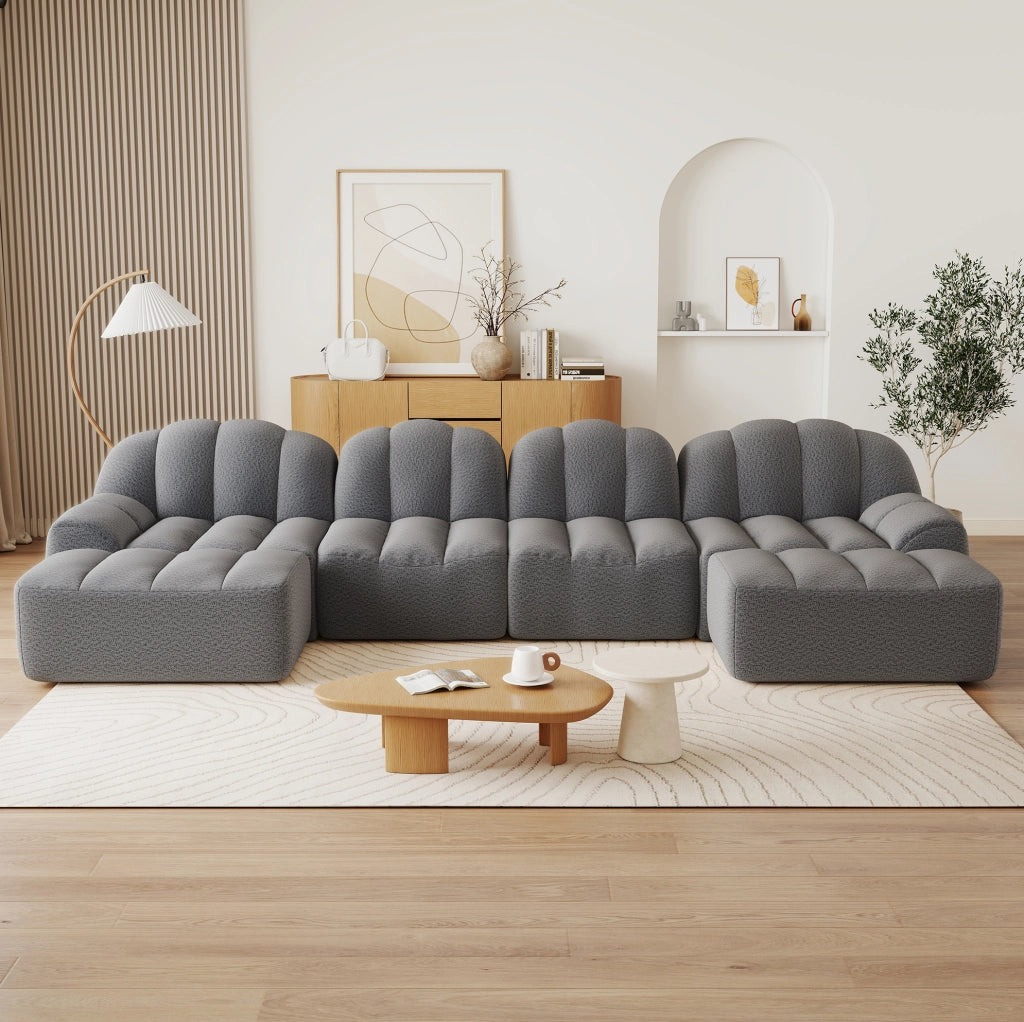 Divano modulare a U 366x165x79 cm bouclé grigio 4 posti