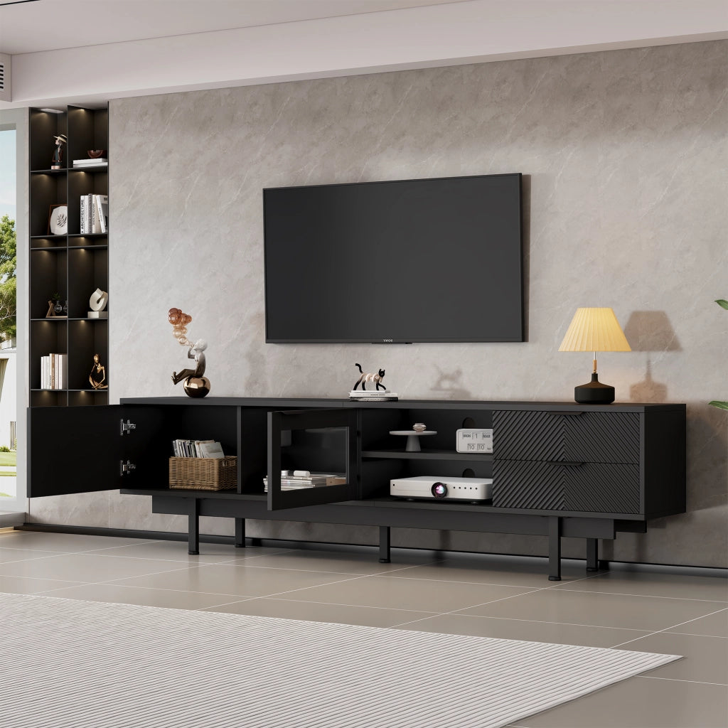 MOBILE TV 200x40x50,5 cm Nero in Truciolare con 2 ante e 2 cassetti