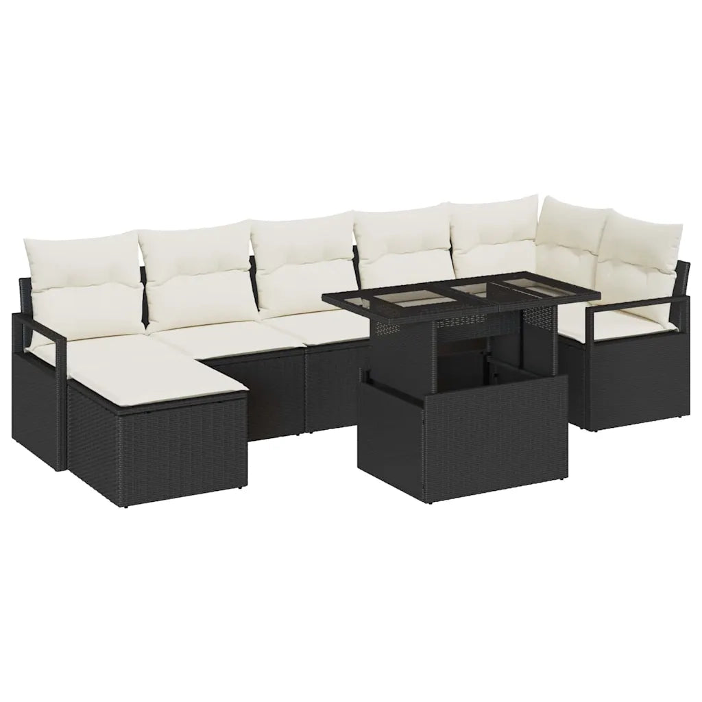 Set Divano da Giardino con cuscino 8 pcs Nero e crema