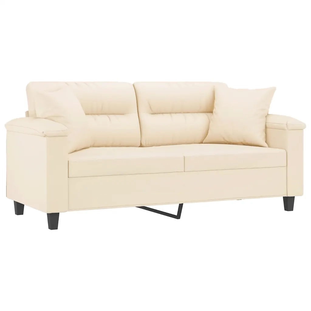 Divano a 2 Posti con Cuscini-Sofa 2 Posti con Cuscini Beige 140 cm Tessuto Microfibra