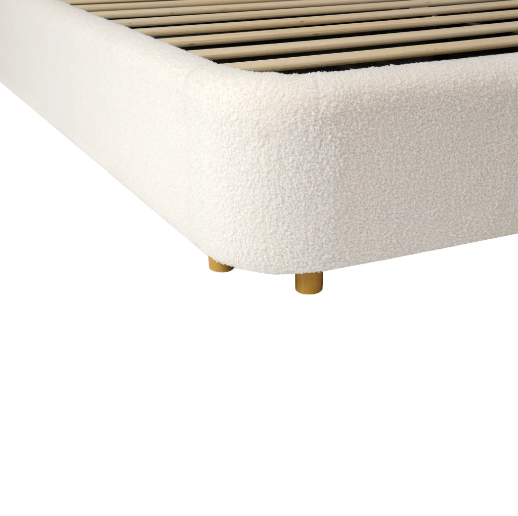 Letto matrimoniale contenitore 140x190 cm in bouclé beige con rete a doghe HOMVRA