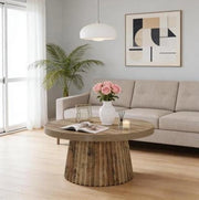 Tavolino da salotto rotondo in MDF con base scanalata, 80 cm, design minimalista