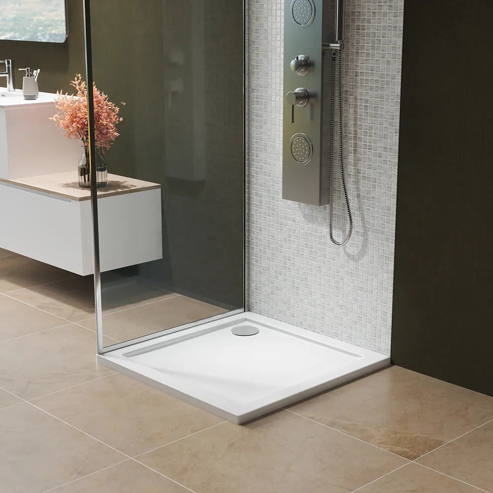 Piatto doccia 70x70 cm bianco lucido bordato in acrilico rinforzato | Asteios