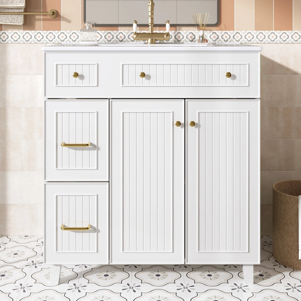 Mobile bagno freestanding con lavabo in ceramica, bianco