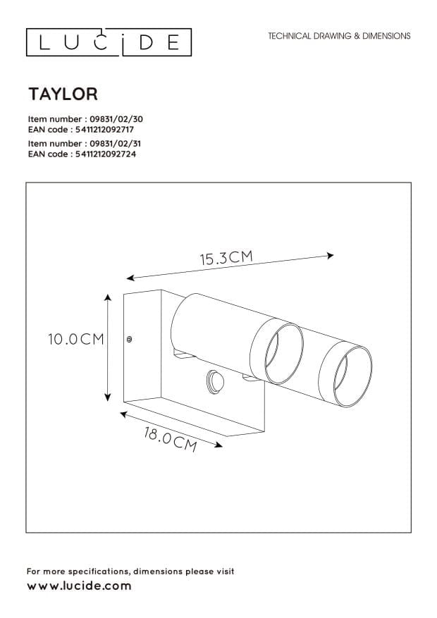 Applique esterna Lucide Taylor bianca GU10 2 luci IP44