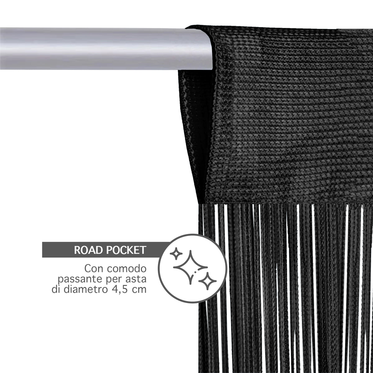 Tenda A Fili Stringhe Anti Mosche Insetti Divisorio Con Asola Per inserimento Di Bastoni Zanzariera Adattabile Con Forbici Porta Finestra Elegante - Nero - 100x200 cm