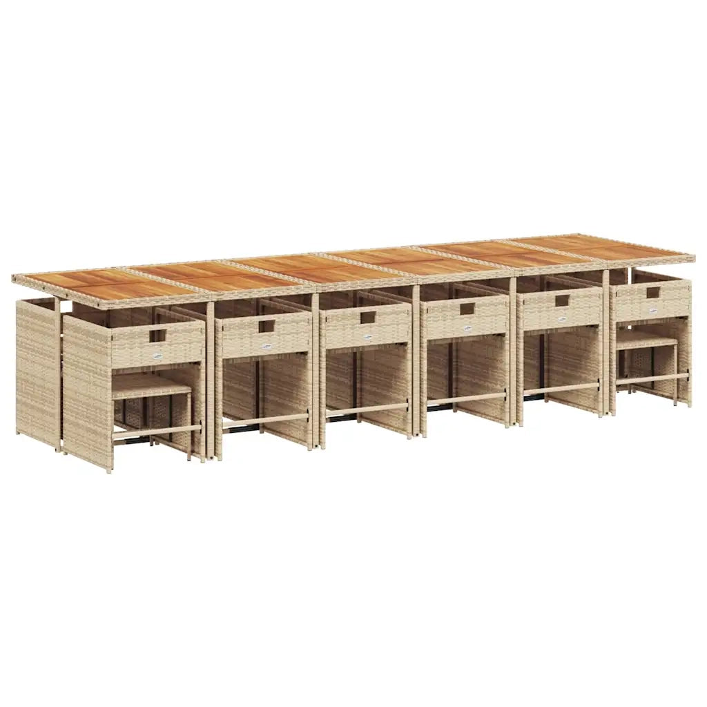 Set da Pranzo da Giardino 17 pz con Cuscini Beige in Polyrattan