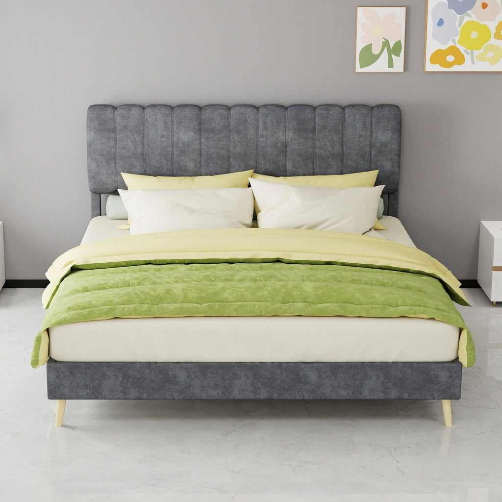 Letto 160 × 200 cm con struttura a piattaforma rivestito in velluto olandese grigio materasso non incluso