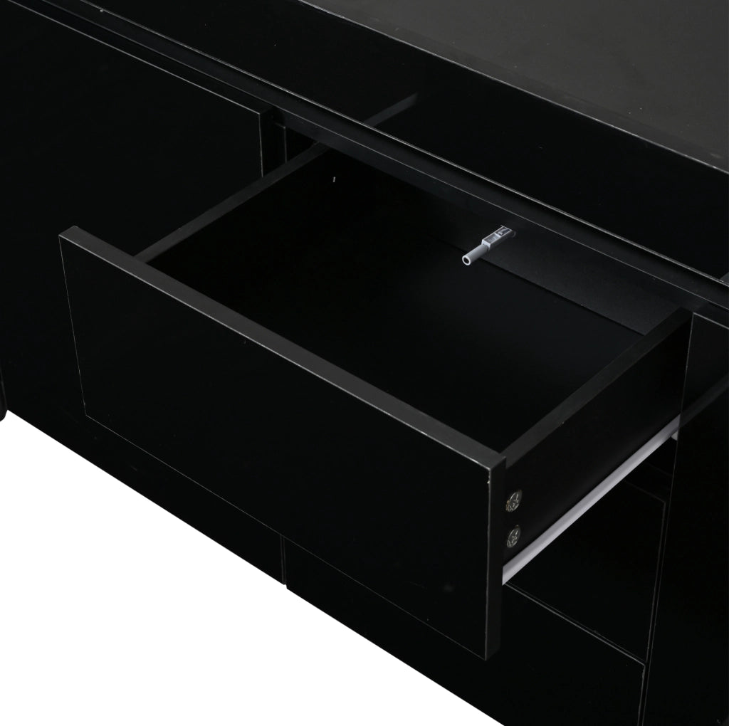 Sideboard nero lucido 140x40x65 cm con 3 cassetti, 2 ante e illuminazione LED regolabile