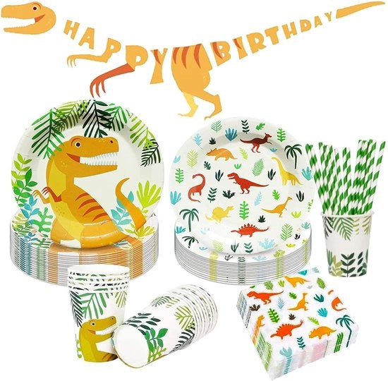 Set di accessori per festa di compleanno Dinosaurus per 25 ospiti, accessori per tema bambino e festa di compleanno