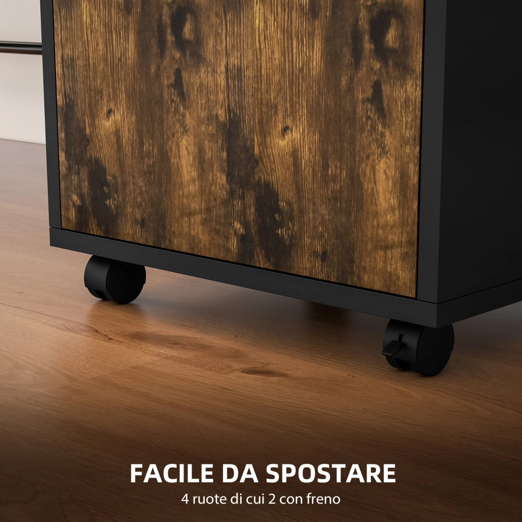 Cassettiera Portadocumenti da Ufficio Ripiano e 2 Cassetti 40x35x60 cm Marrone e Nero