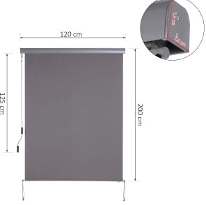 Tenda a rullo verticale 120 x 200 cm per balcone con manovella, protezione dal vento e dalla vista, colore grigio