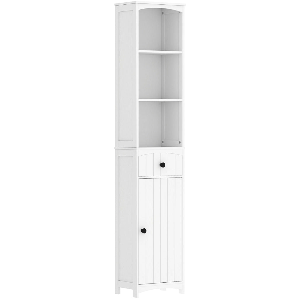 Colonna bagno compatta in MDF bianco con cassetto e 3 ripiani