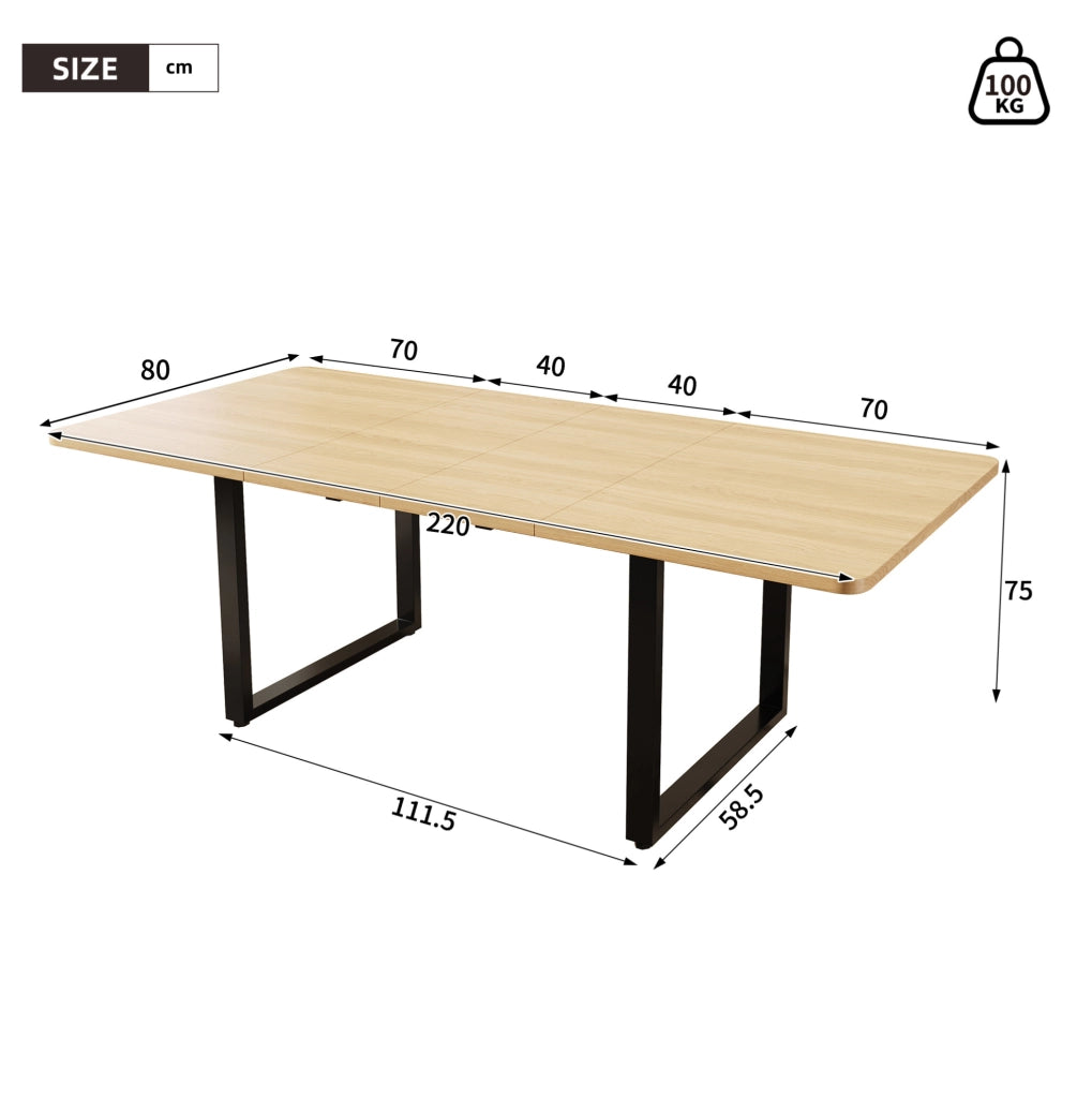 Tavolo da pranzo allungabile 140-220x80 cm, MDF, gambe in metallo, stile semplice, colore rovere