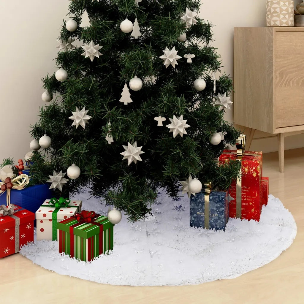 Gonna per albero di Natale di lusso bianca 150 cm in pelliccia sintetica 330274
