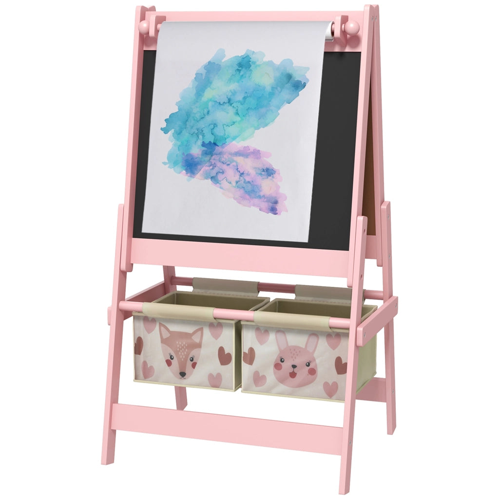 Cavalletto lavagna doppia faccia con rullo carta e 2 cestini ¨C Minimal ¨C 54x46,5x93 cm rosa