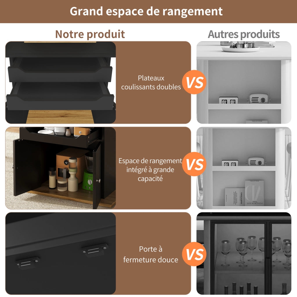 OKWISH Tavolo da Pranzo Allungabile con Vano Contenitore Integrato e Ripiani Estraibili, MDF, Nero, 110-140x80x76 cm