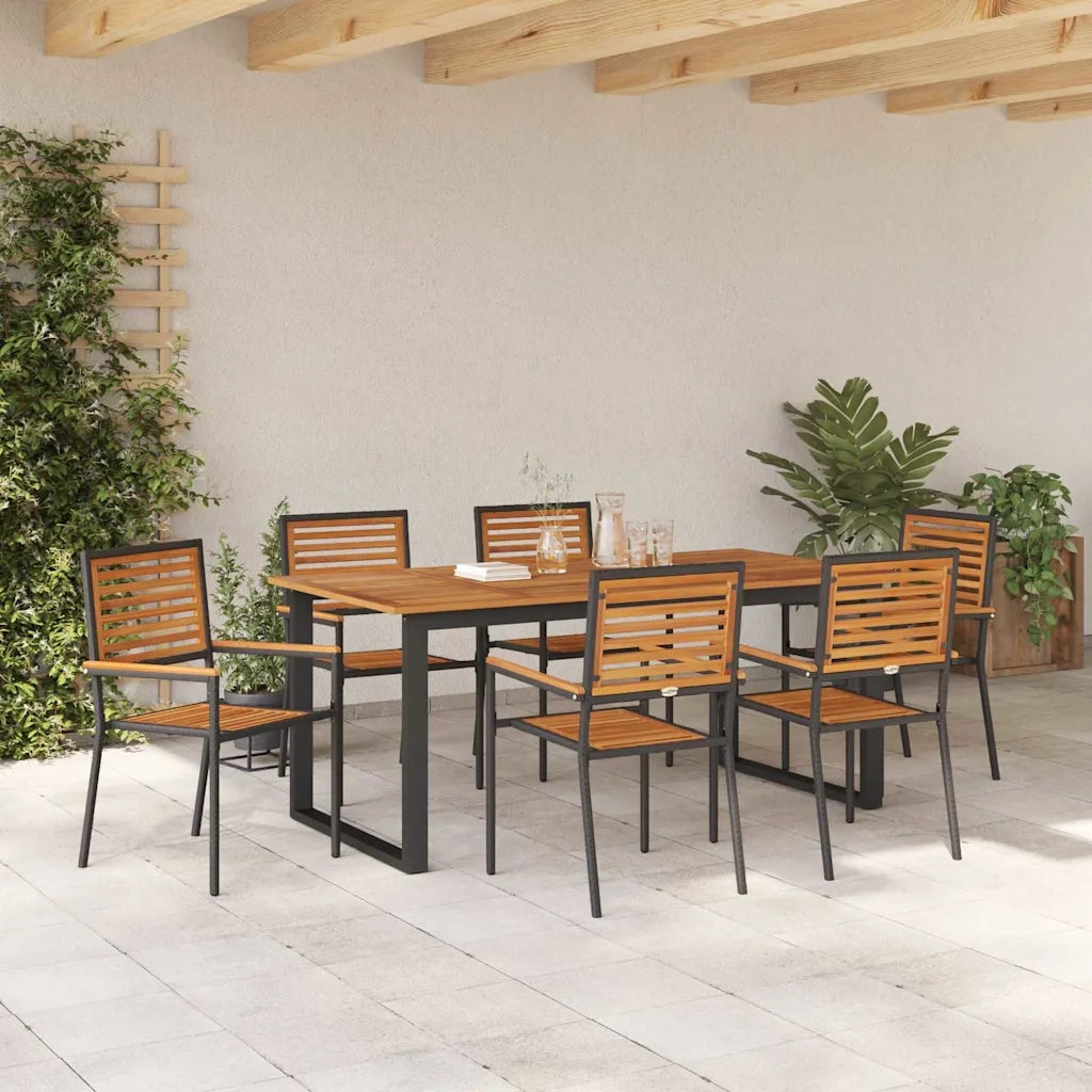 Set da Pranzo per Giardino 7 pcs Nero Legno di Acacia Massello 3365463