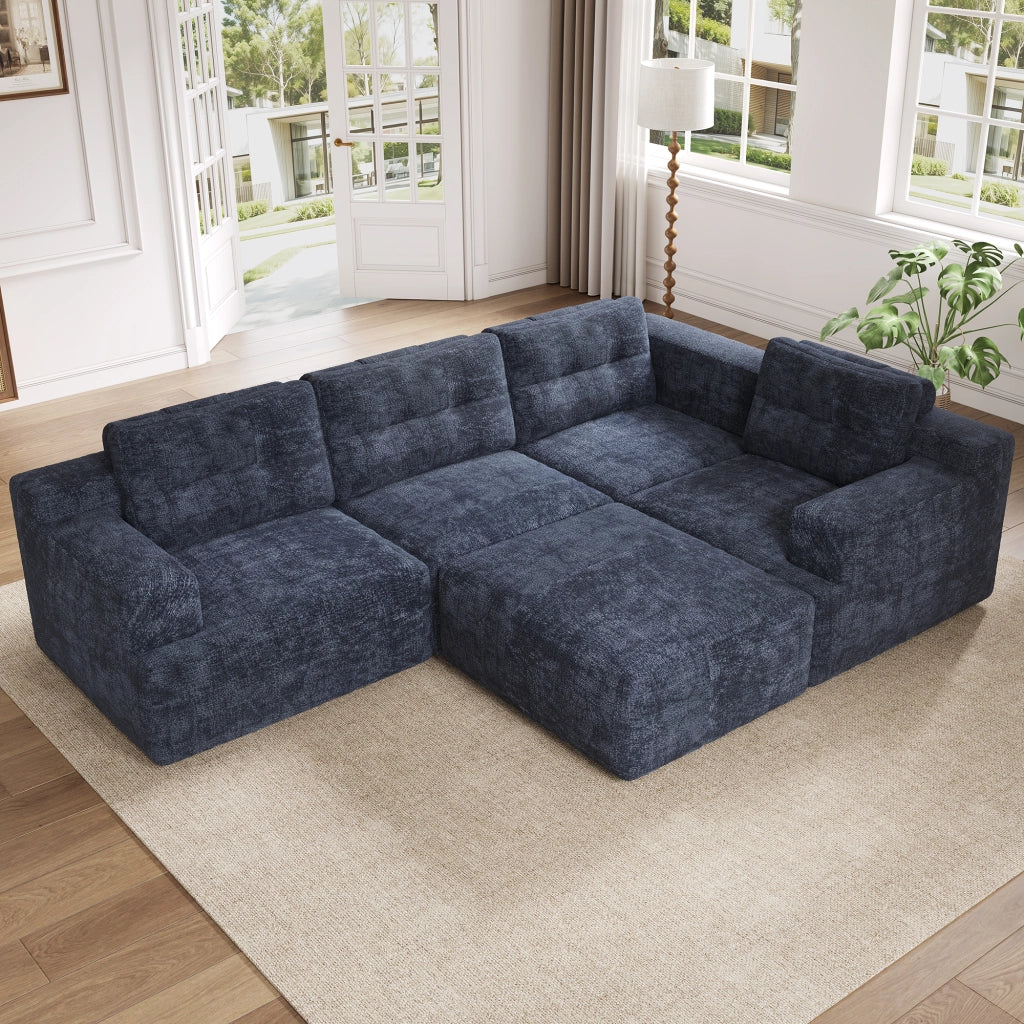 Divano modulare 252x180x82 cm configurabile in ciniglia blu