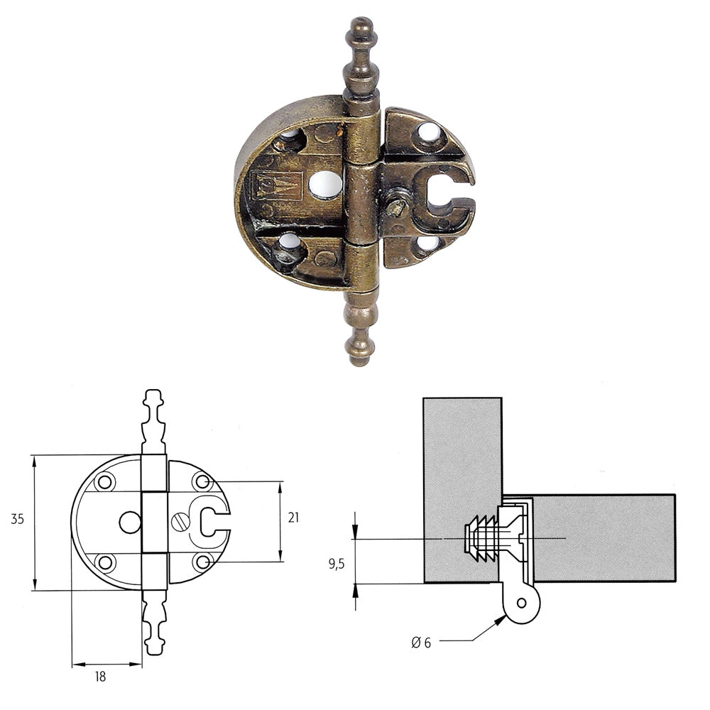 CERNIERA PER MOBILI 'A0057' bronzata- 2 pezzi