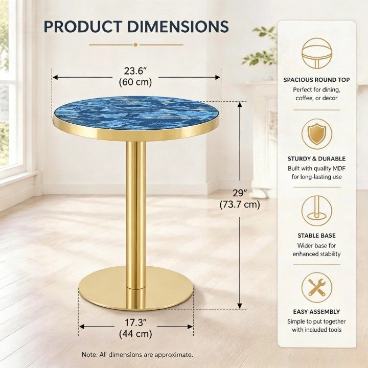 TAVOLINO Rotondo 60 cm Blu in MDF e Metallo