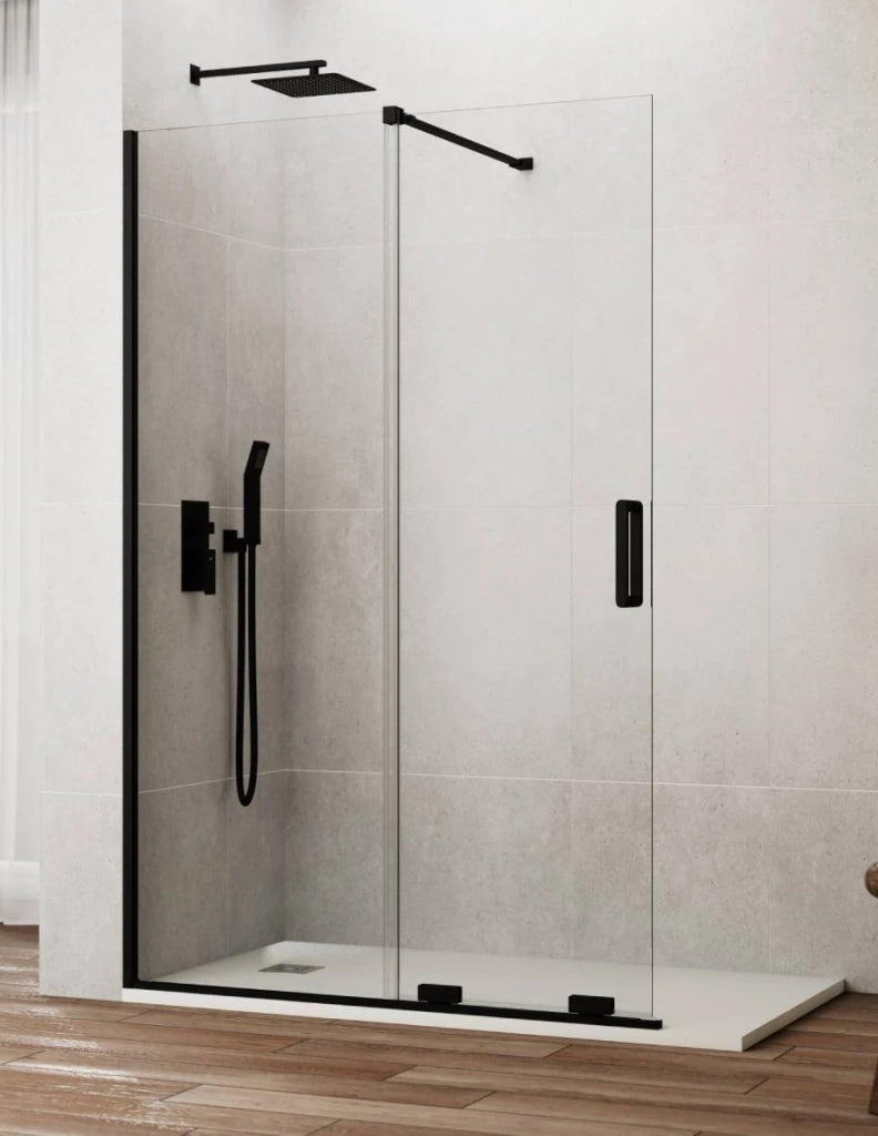 Porta doccia scorrevole 1+1 CIRENE (KENNA) Walk-in140 cm Profilo Nero
