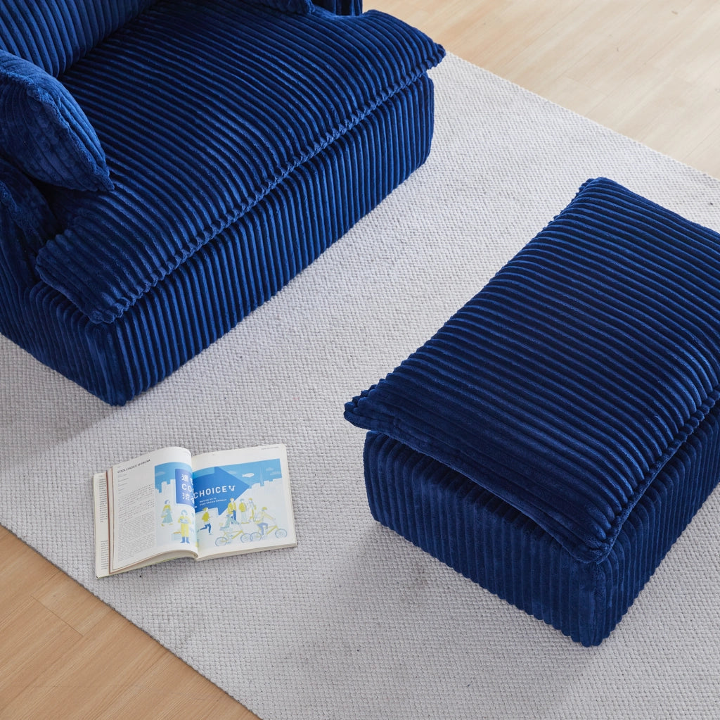 Divano compatto YEAVIO in tessuto vellutato con poltrona e pouf per piccoli spazi