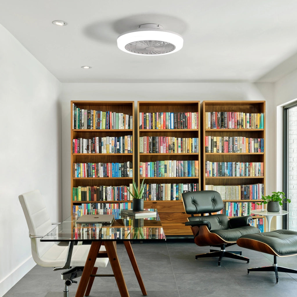 Ventilatore da soffitto 50 cm con LED 60 W dimmerabile e telecomando, ABS bianco