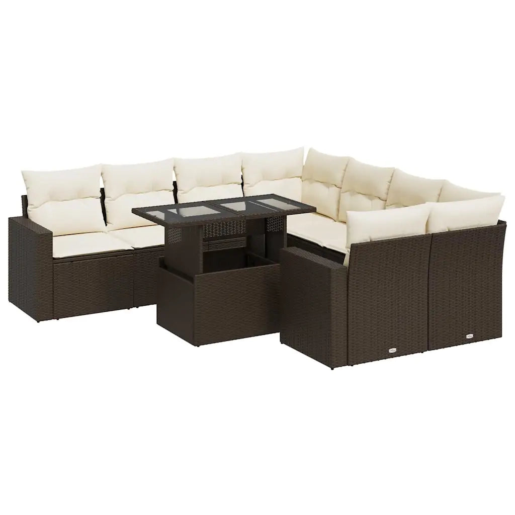 Set Divani da Giardino 9pz con Cuscini Marrone in Polyrattan 3326294