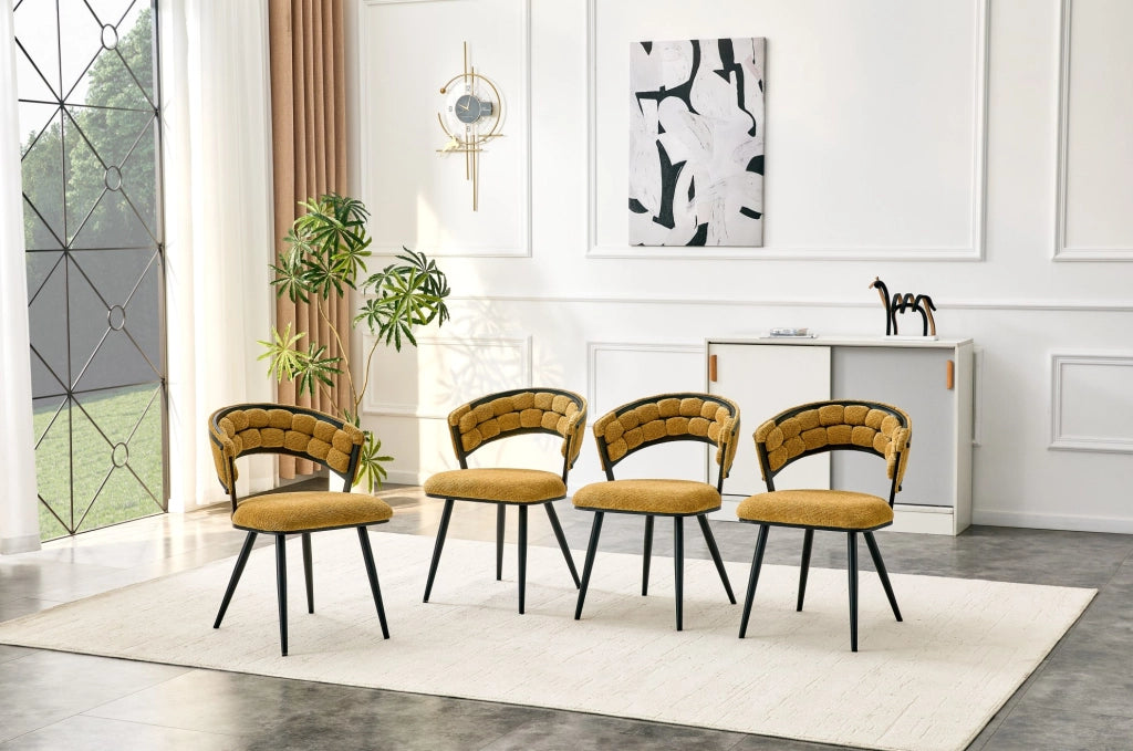 Set di 2 Sedie da Pranzo in Velluto Giallo con Struttura in Metallo Nero