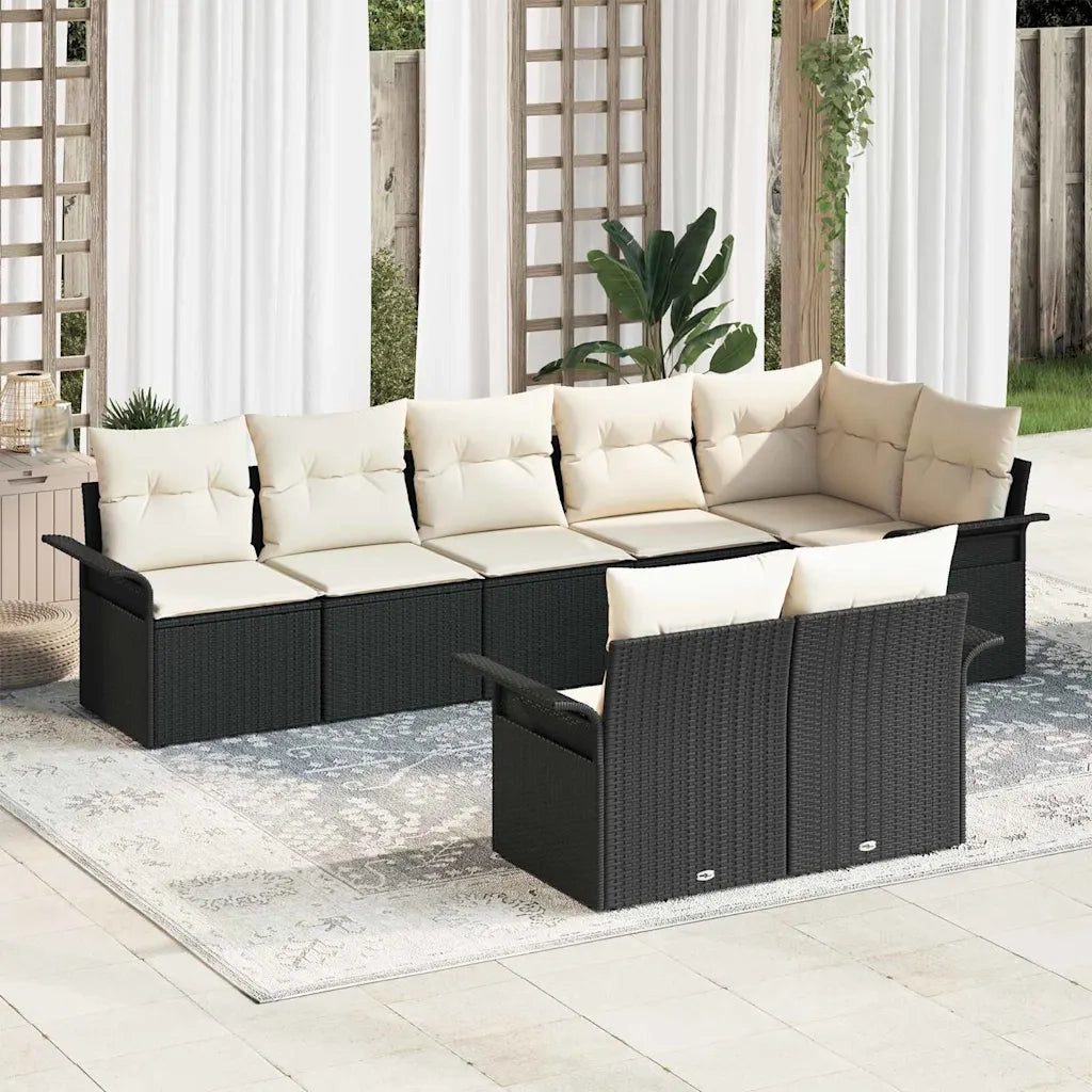 Set Divano da Giardino con archiviazione 8 pcs Nero polyrattan