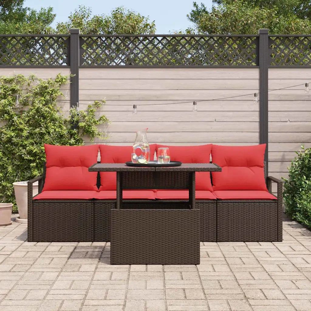 Set Divano da Giardino 5 pcs Marrone Poly Rattan 3357467