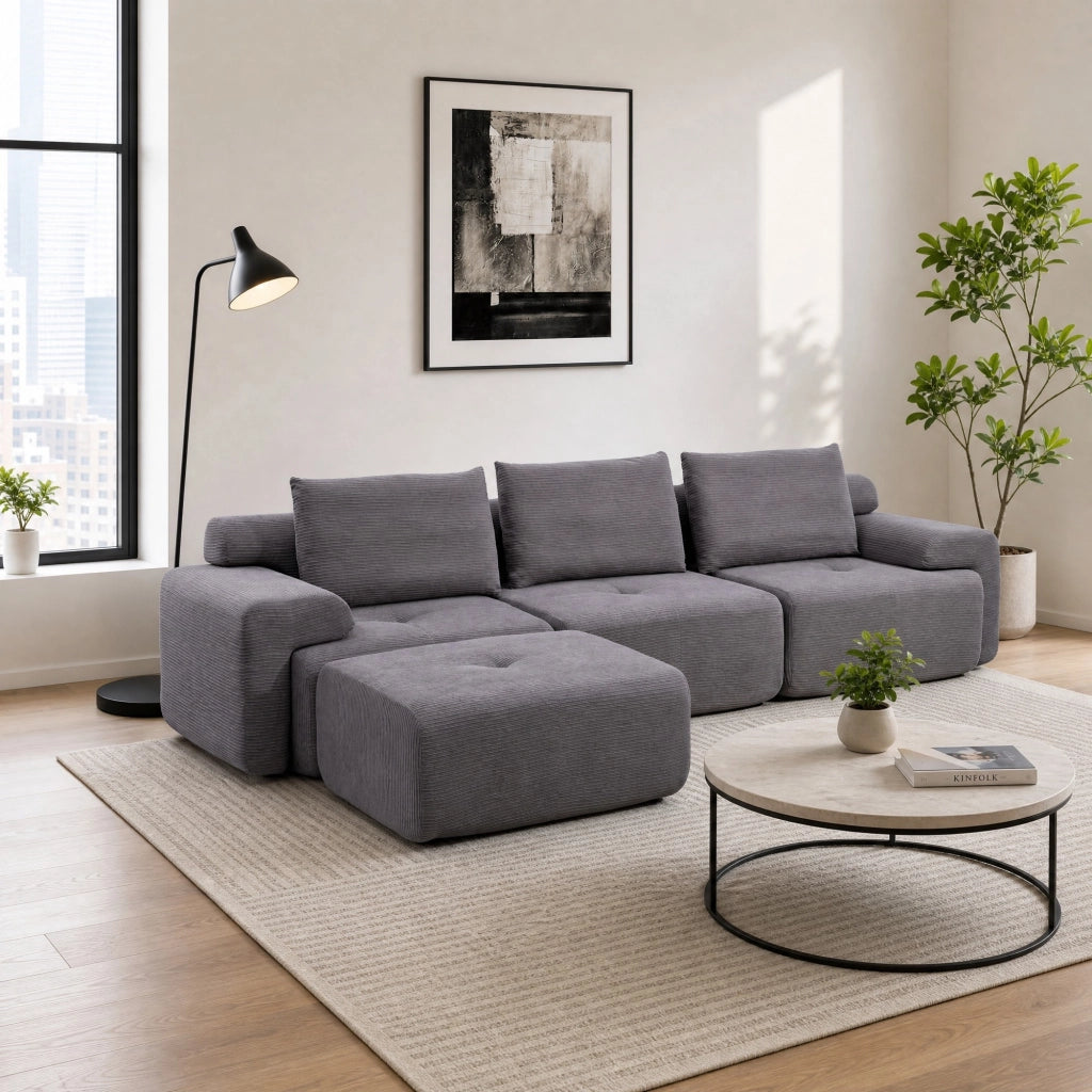 Divano angolare modulare senza struttura 305 cm in tessuto grigio scuro