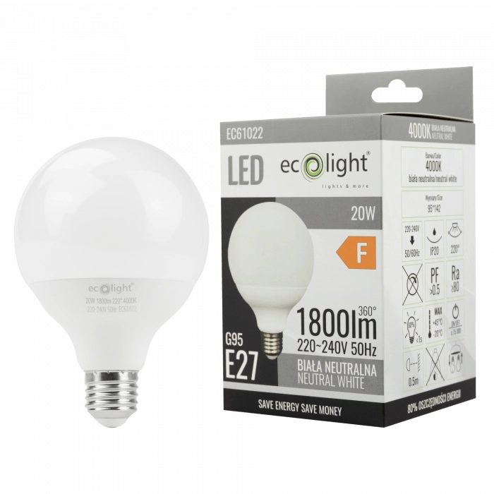 Lampadina LED globo G95 E27 20W 4000K 1800lm Ecolight