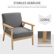 Poltrona con braccioli in tessuto lino grigio, 64x70x72 cm, design scandinavo