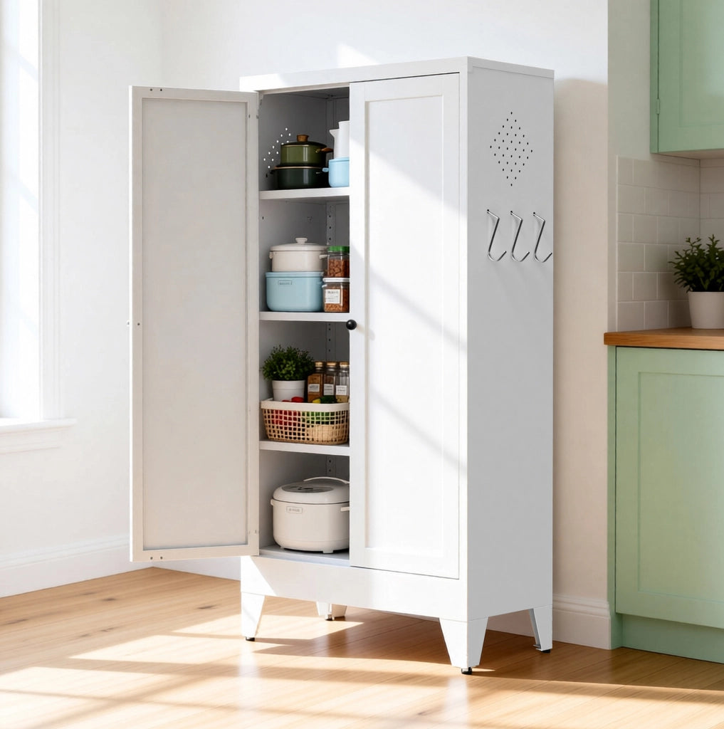 Armadio dispensa in metallo bianco 120x60x30 cm con 3 ripiani regolabili HAVRYA