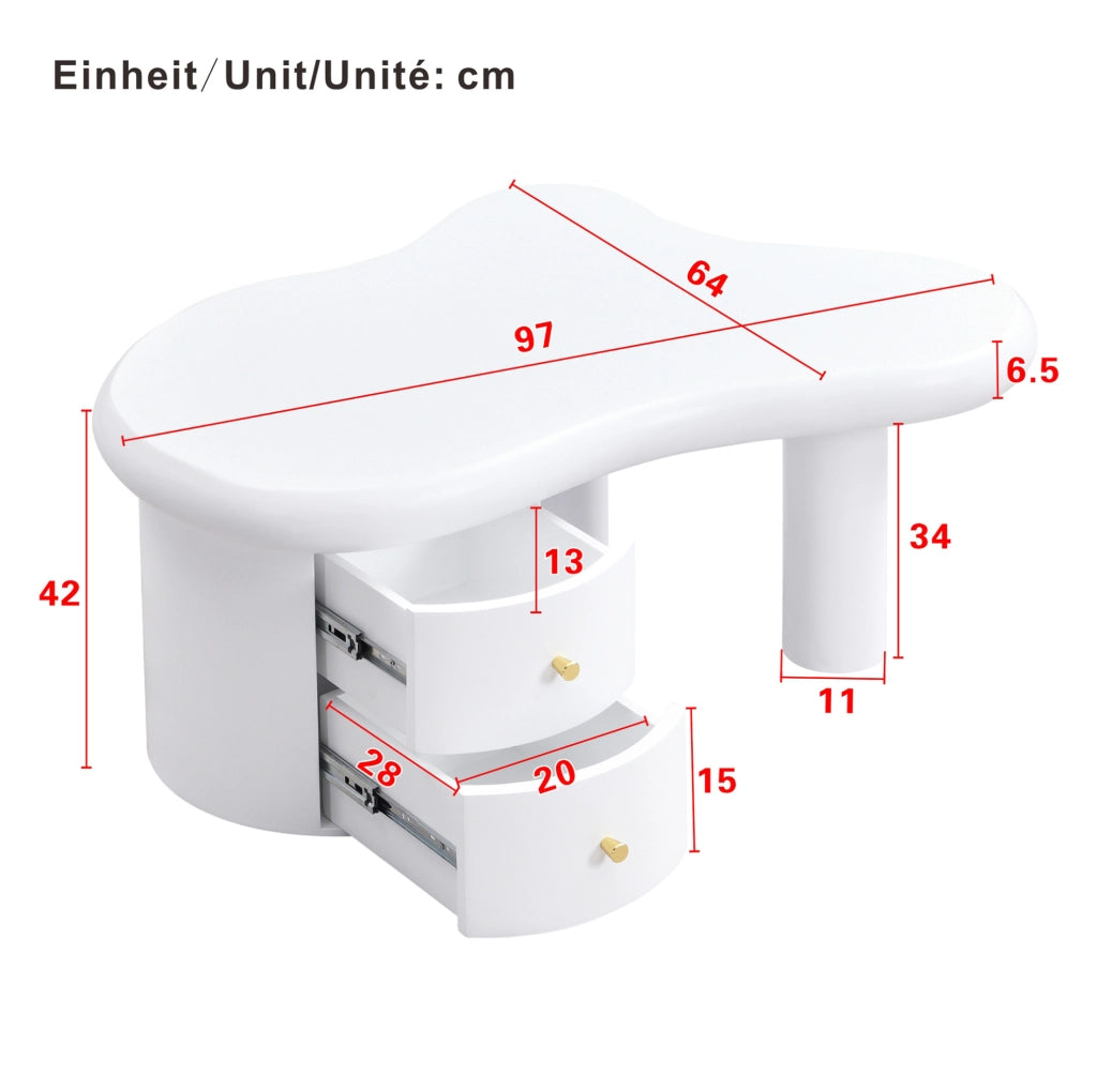 Tavolino da salotto bianco MDF con 2 cassetti