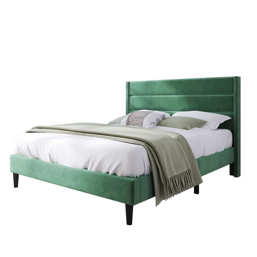 Letto imbottito matrimoniale con materasso ¨C Minimal ¨C velluto verde scuro 140x200cm con rete a doghe testiera