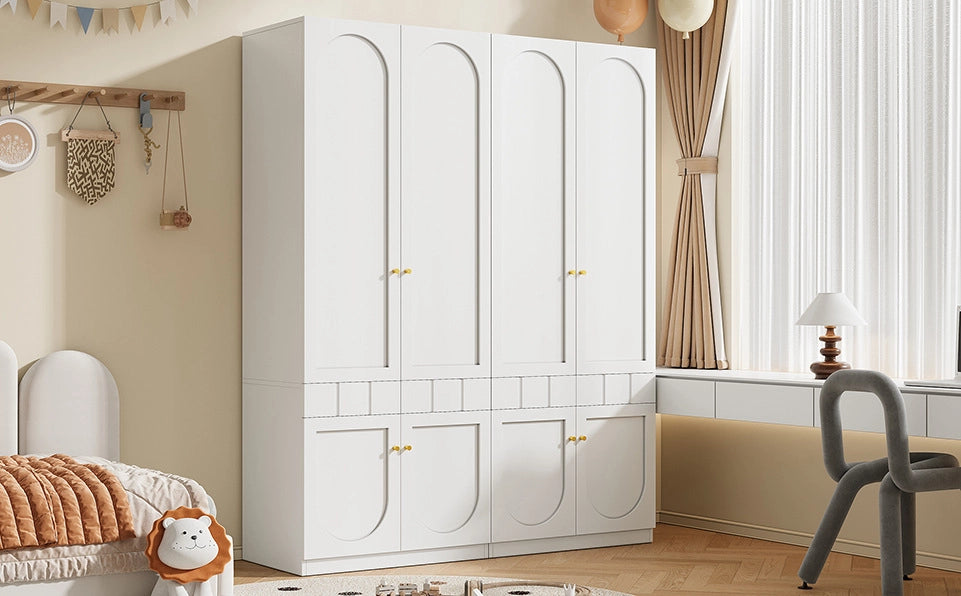 Armadio bianco a 2 ante con appendiabiti, cassetti a pressione e ripiani fissi 80×50×200 cm