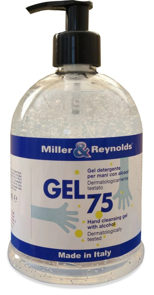 Gel detergente mani 500ml 75% Alcol con dispenser Made in Italy