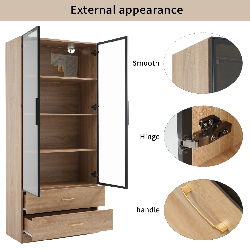 Mobile da bagno con vani aperti e anta in vetro - in MDF - 75×34.5×170 cm - marrone