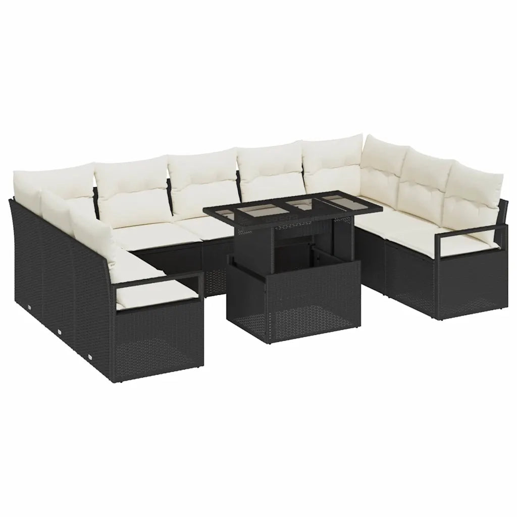 Set Divano da Giardino 10 pcs Nero e crema polyrattan