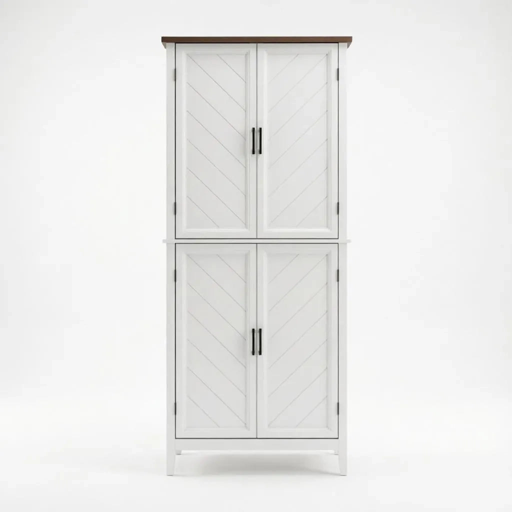 Credenza da cucina alta a 6 ripiani, con 4 ante in vetro e 4 mensole regolabili