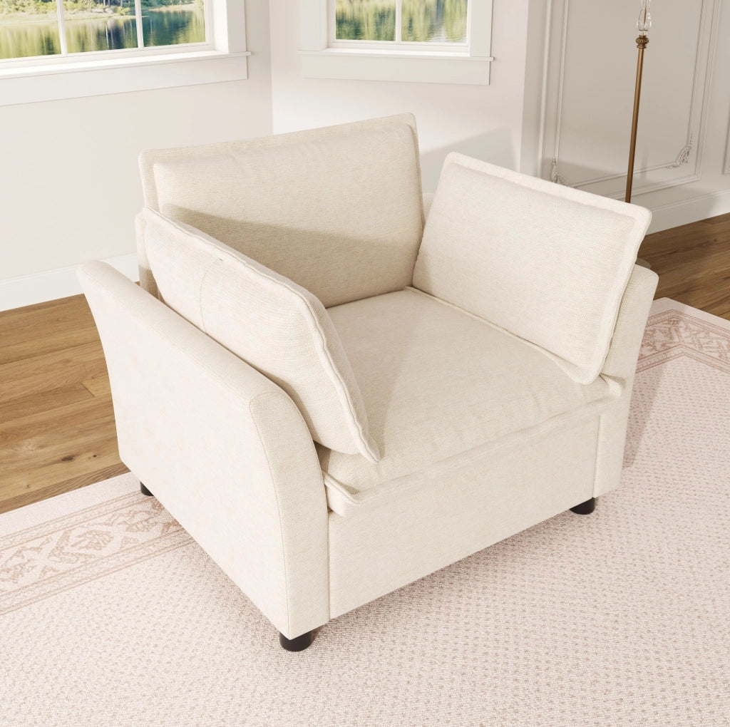 Poltrona relax 1 posto 90x81x87 cm in chenille con cuscini rimovibili; beige