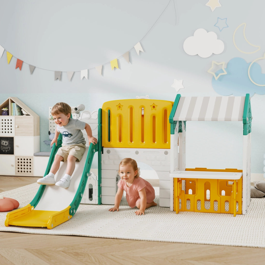 Parco giochi 7 in 1 con scivolo e lavagna ¨C Xylo ¨C Giallo e verde