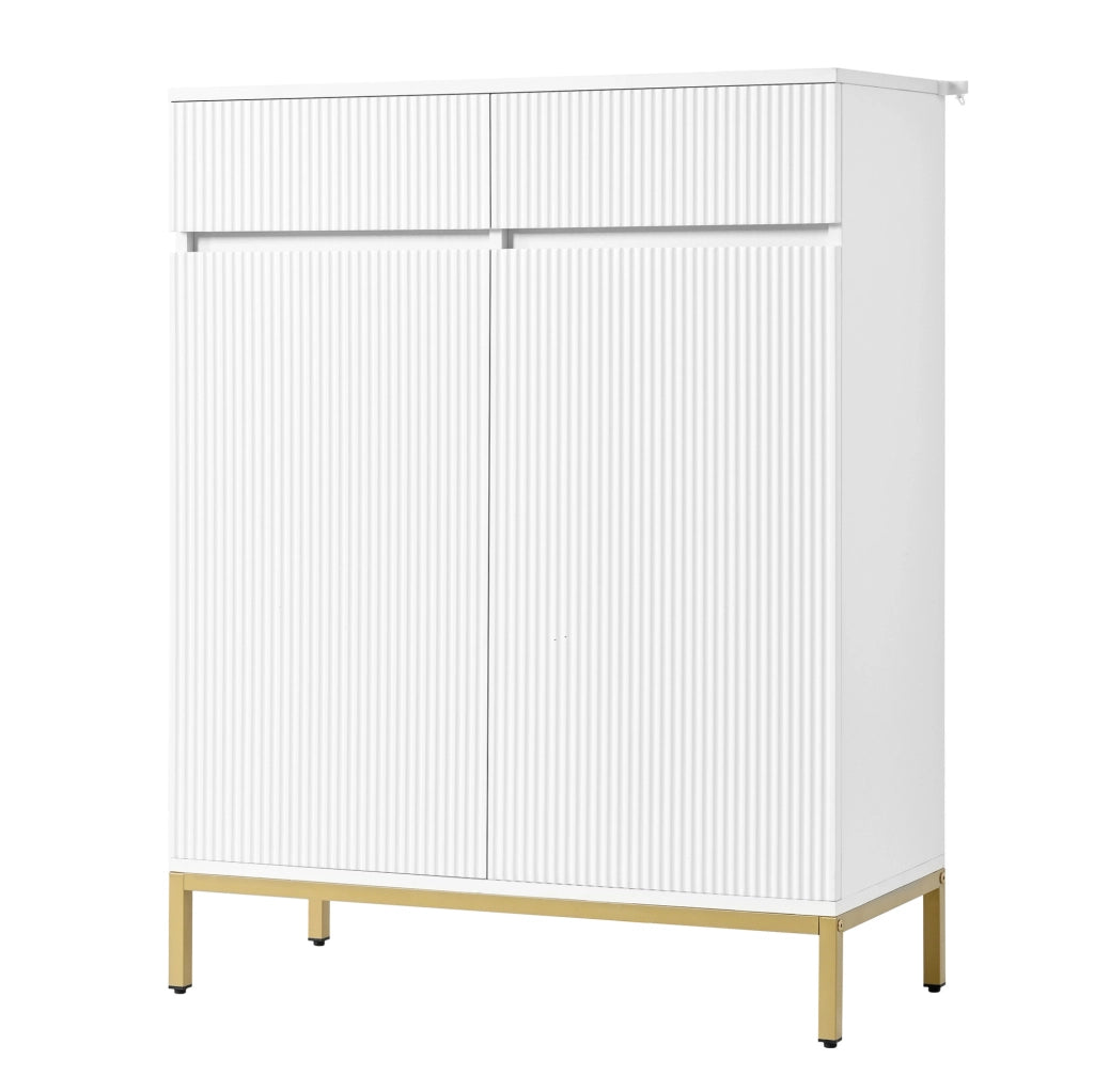 Scarpiera 80x35x103 cm con LED, 2 cassetti e ripiani regolabili in MDF bianco