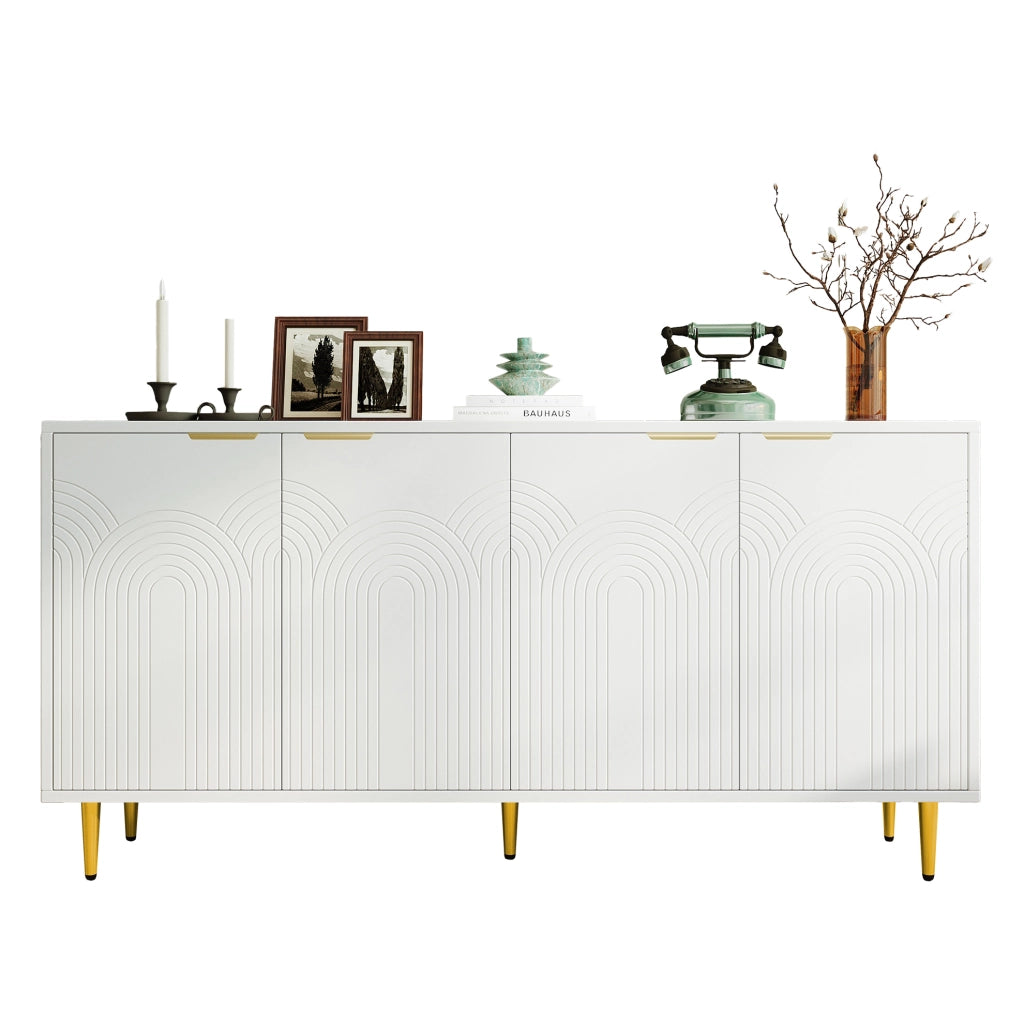 Credenza bianca con 4 ante e maniglie dorate