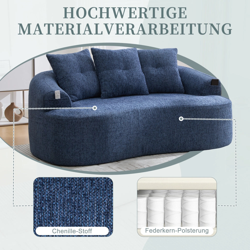 Divano lineare 2 posti - con cuscini spessi e seduta profonda - in chenille blu