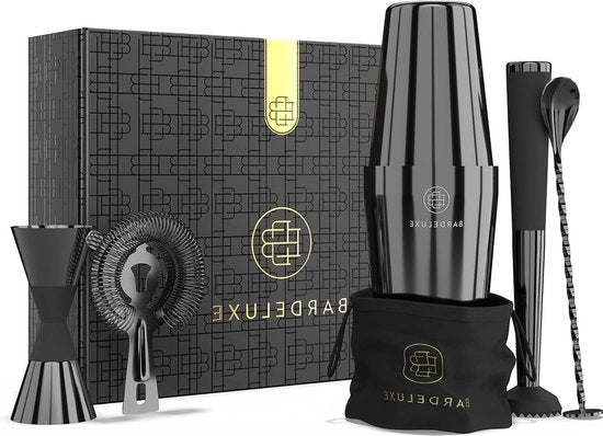 Set di Cocktail 5 pezzi per Barista - 750 ml Shaker Cocktail Set in Acciaio Inossidabile - Accessori Cocktail - Set di Regali Lussuoso con Borsa e Libretto Ricette (Nero)