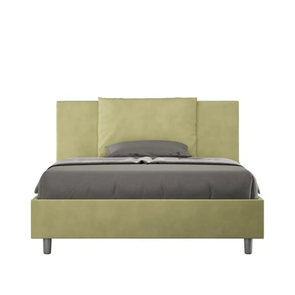 Letto matrimoniale francese senza rete imbottito 140x200 microfibra tè verde Antea